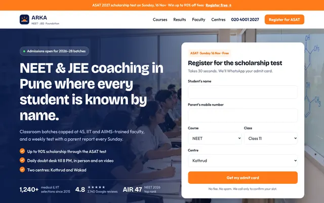 Screenshot of the Coaching institute sample page