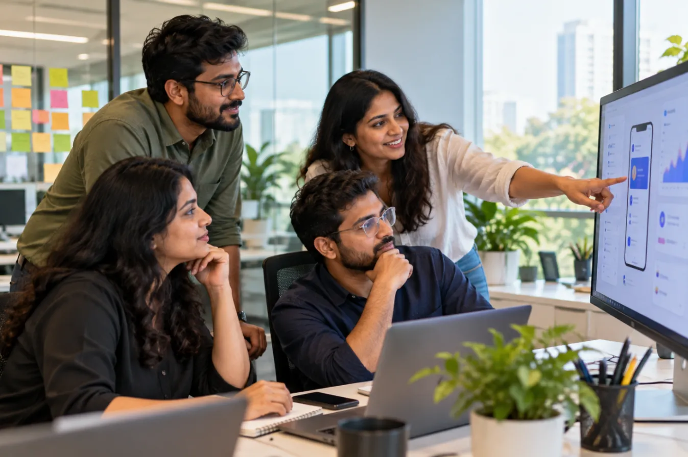 Brightwire team planning a product sprint around a screen