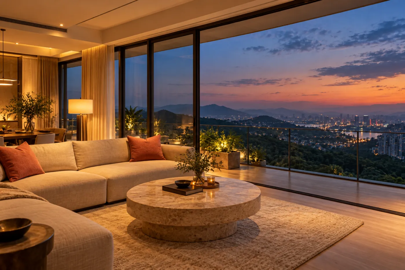 Living room with floor-to-ceiling windows