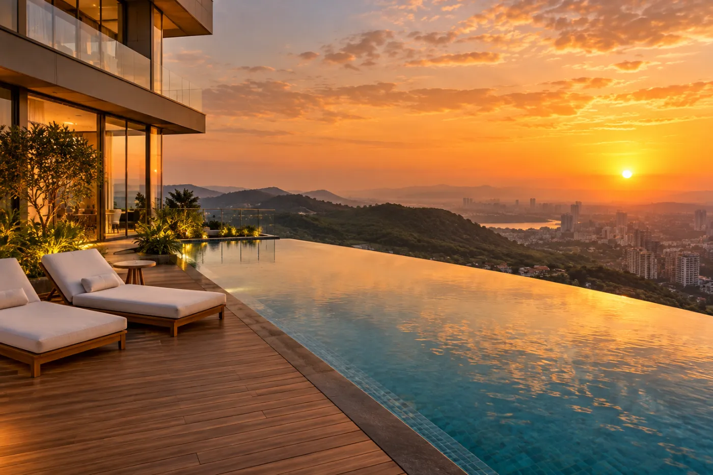 Rooftop infinity pool at sunset