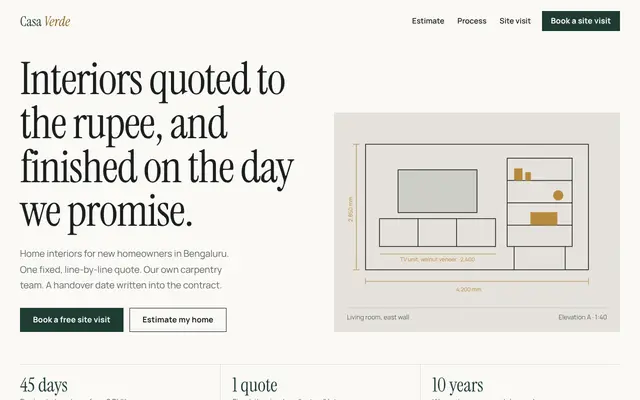 Screenshot of the Casa Verde Interiors sample landing page: Interior design consultations